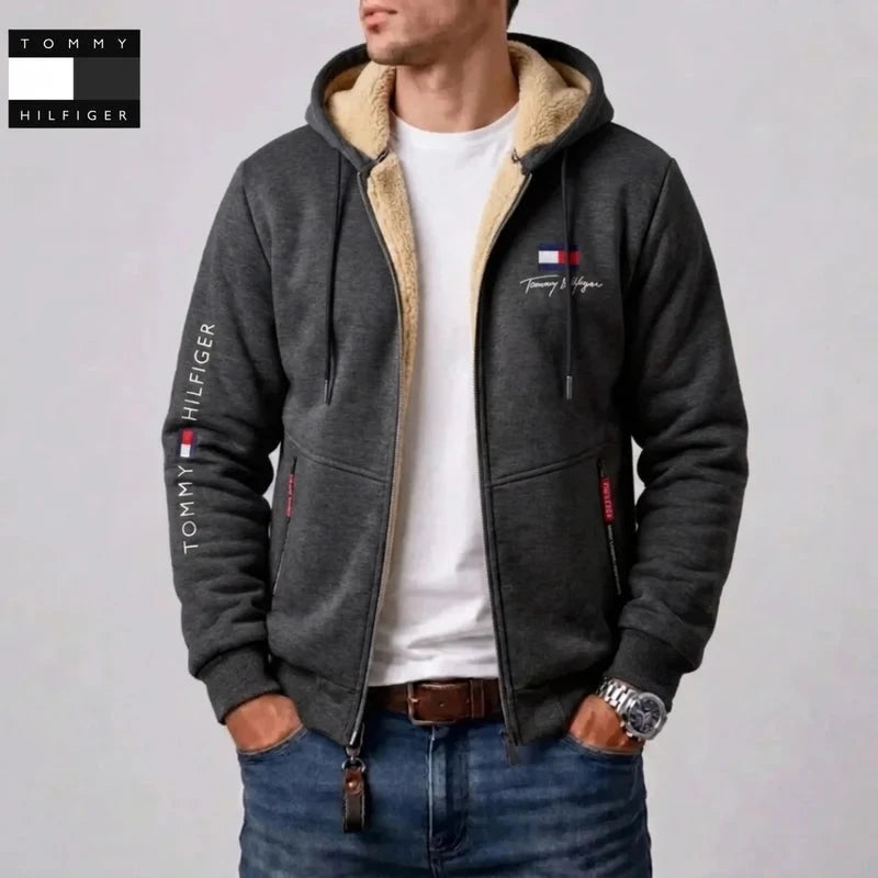 Men's Contrast-Lined Hooded Full-Zip Jacket with Hooded