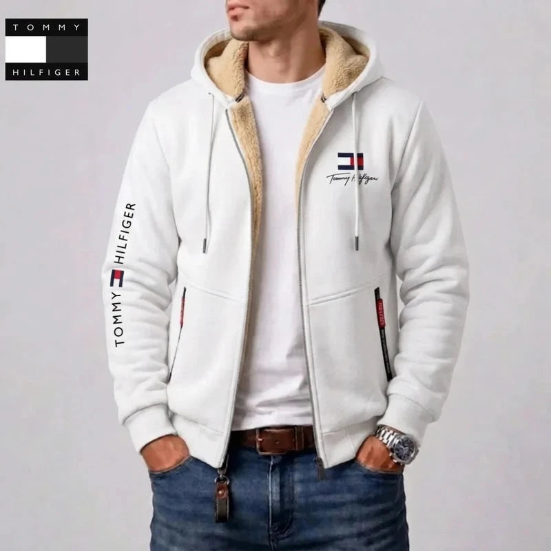 Men's Contrast-Lined Hooded Full-Zip Jacket with Hooded