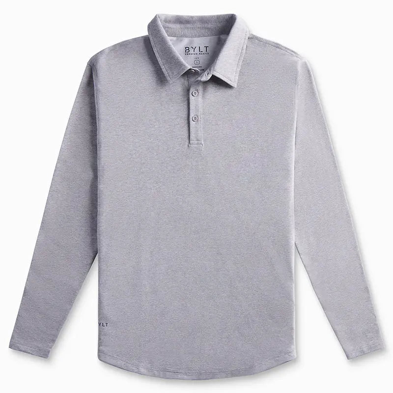 Drop-Cut Long Sleeve LUX Polo Men's Shirt in Stretch Smooth Fabric