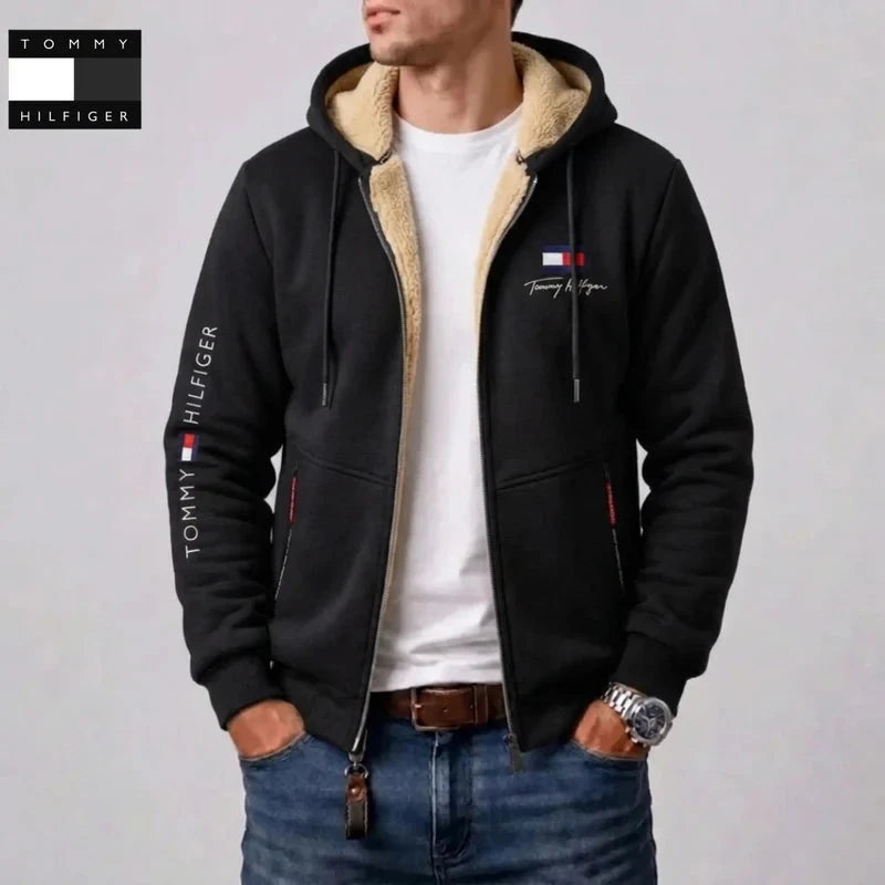 Men's Contrast-Lined Hooded Full-Zip Jacket with Hooded