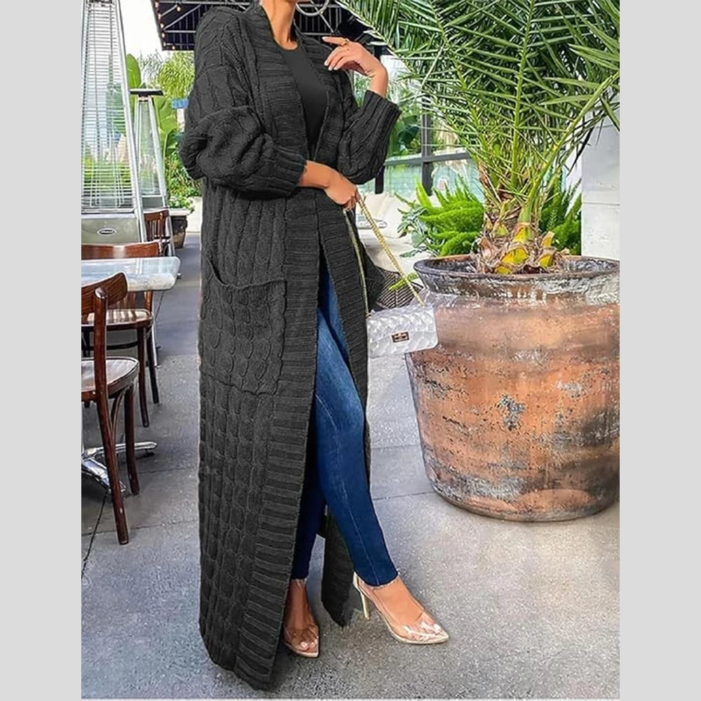 Women's long knit cardigan with side pockets, additional product photo