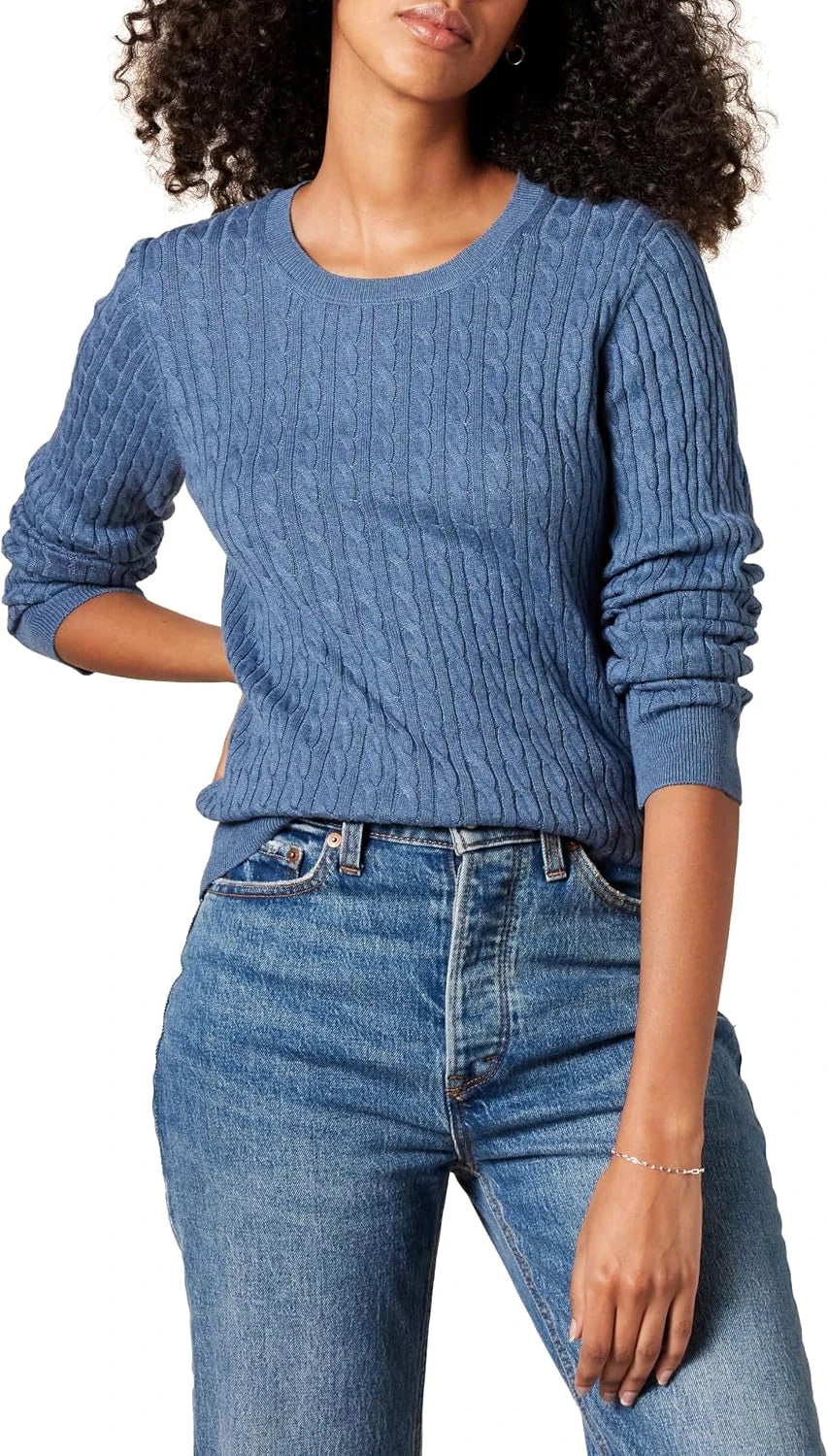 Lightweight Cable Knit Crewneck Sweater