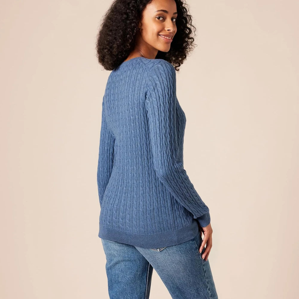 Lightweight Cable Knit Crewneck Sweater