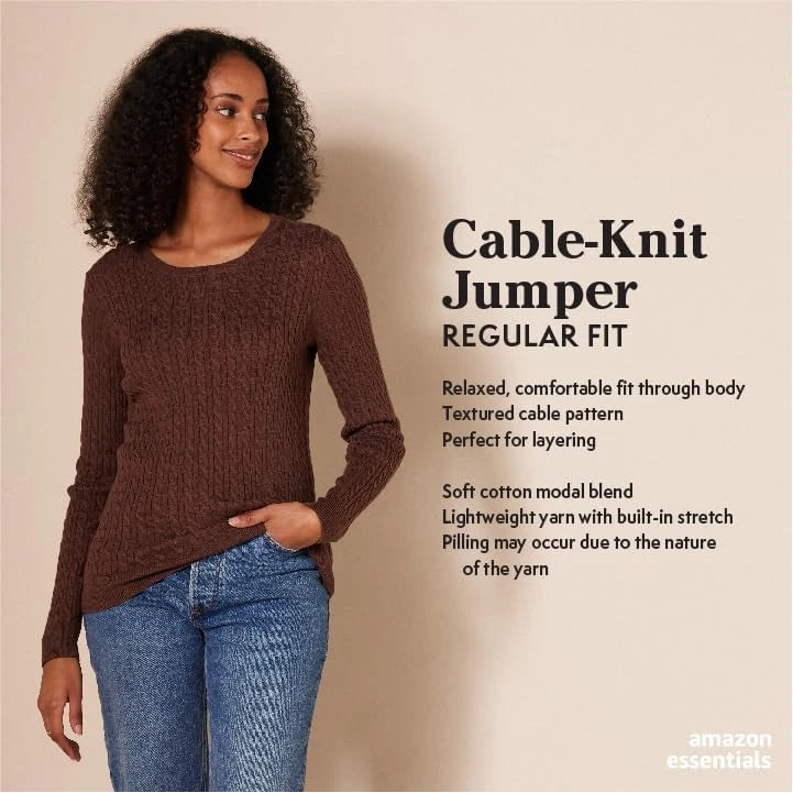 Lightweight Cable Knit Crewneck Sweater