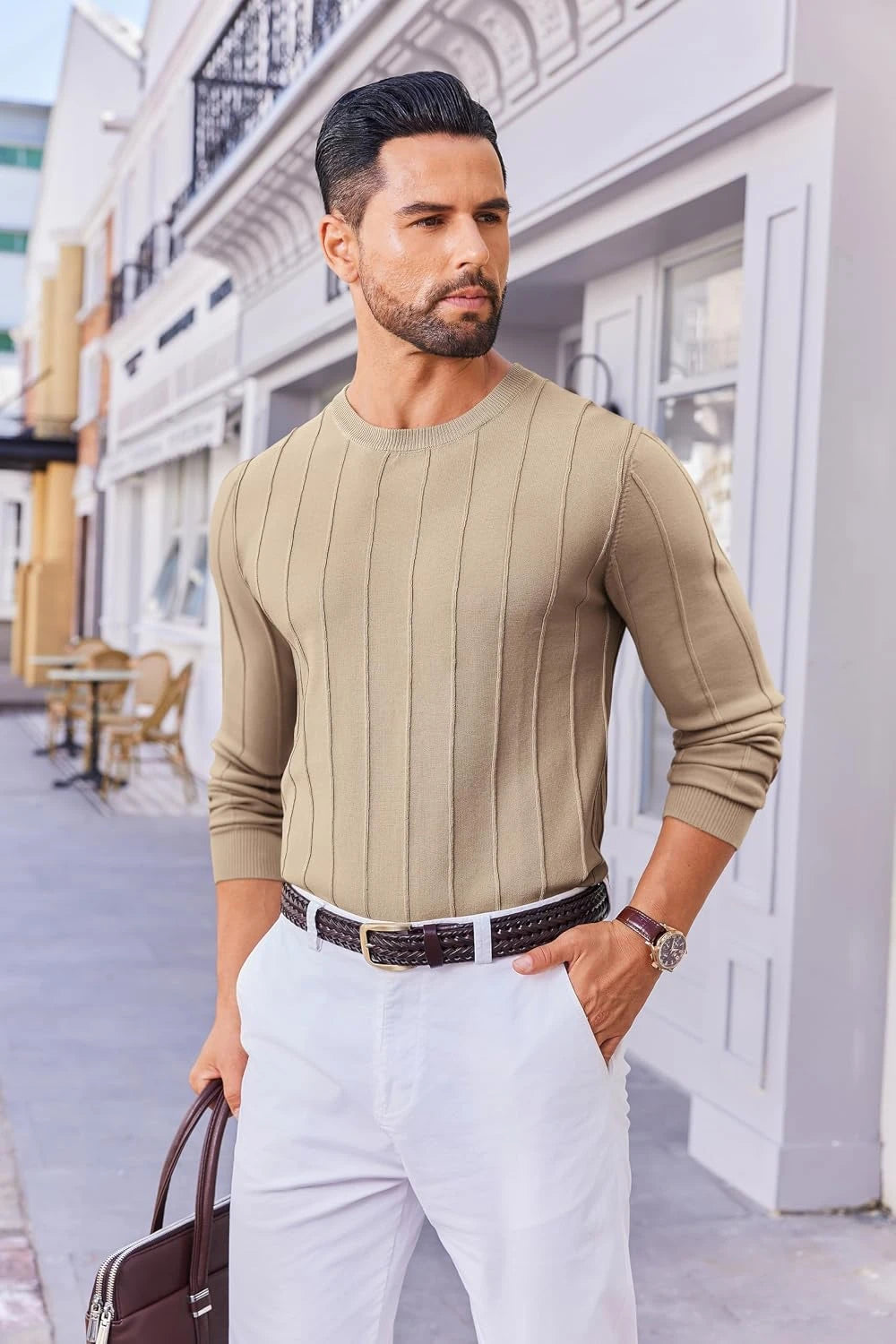 Coofandy Mens Round Neck Knitted Sweater