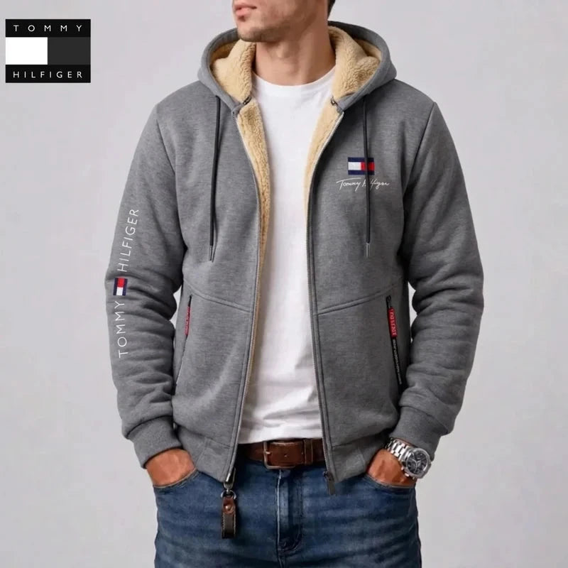 Men's Contrast-Lined Hooded Full-Zip Jacket with Hooded