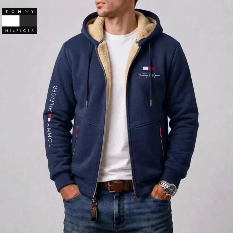 Men's Contrast-Lined Hooded Full-Zip Jacket with Hooded