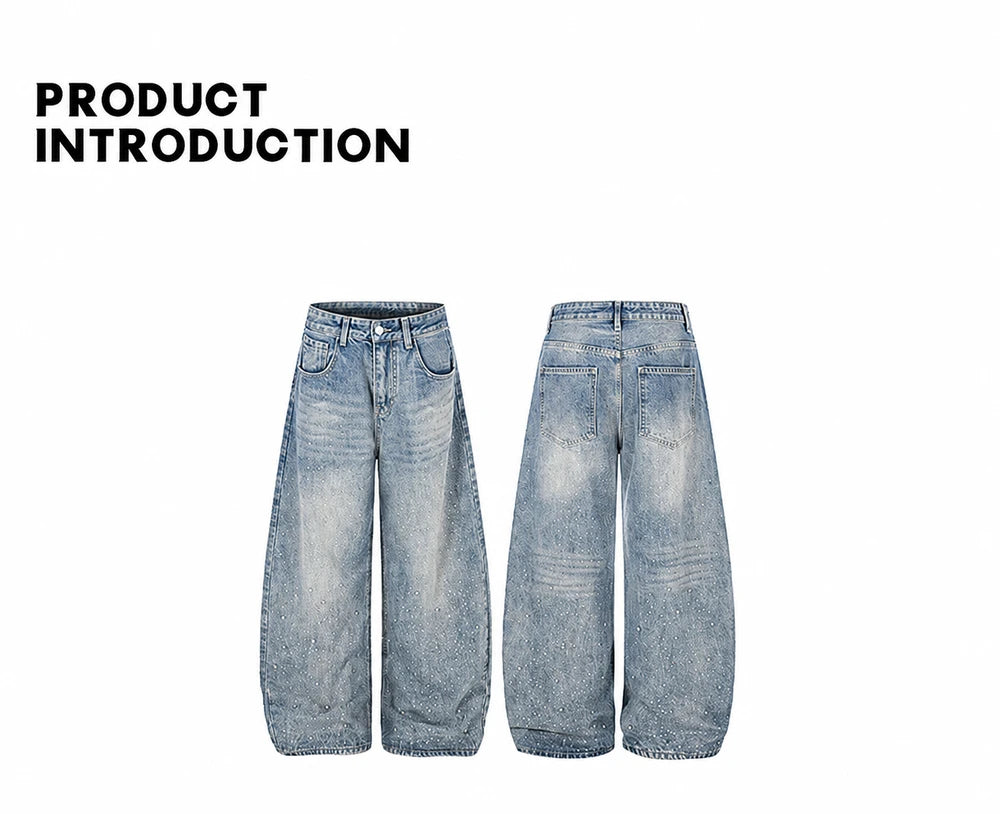 Rhinestone Baggy Jeans – Relaxed Streetwear Denim