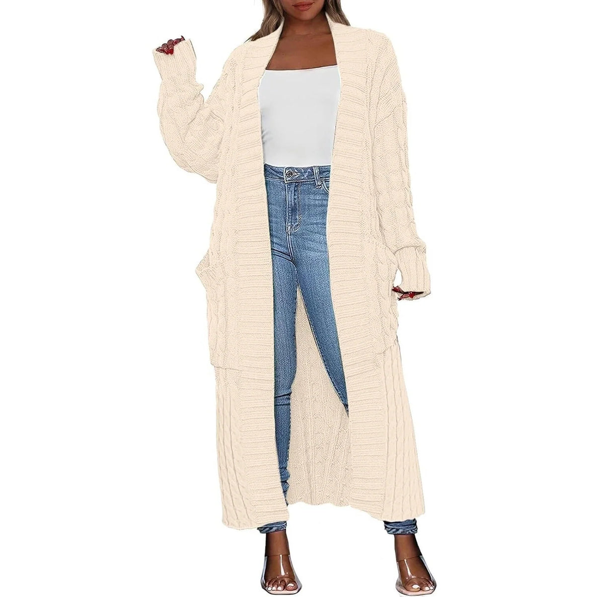 Women's long cardigan with side pockets, product image
