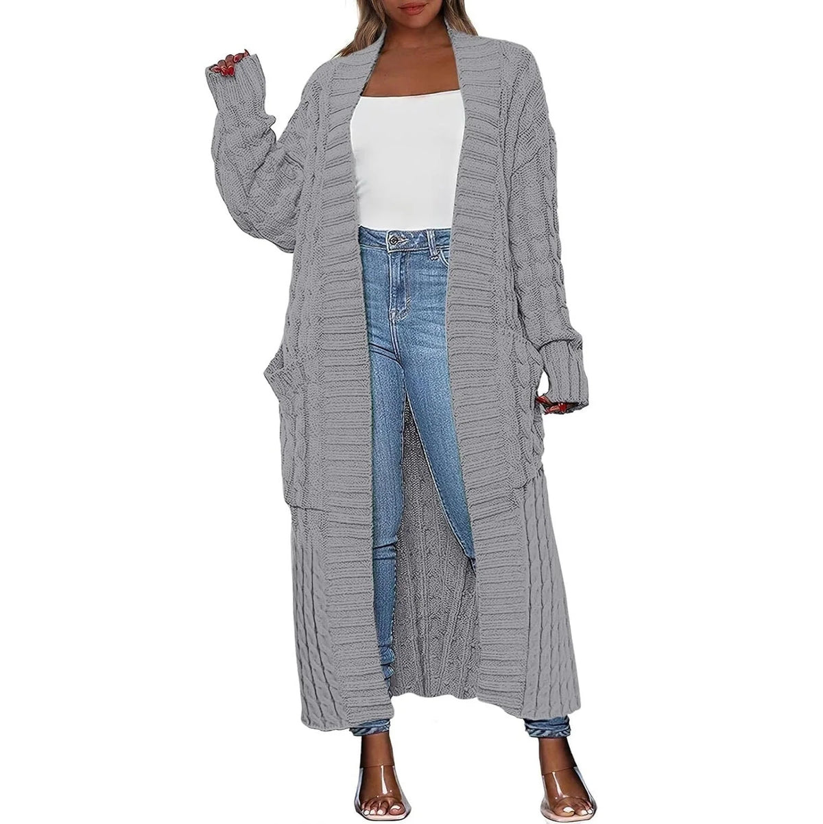 Women's long knit cardigan, additional photo