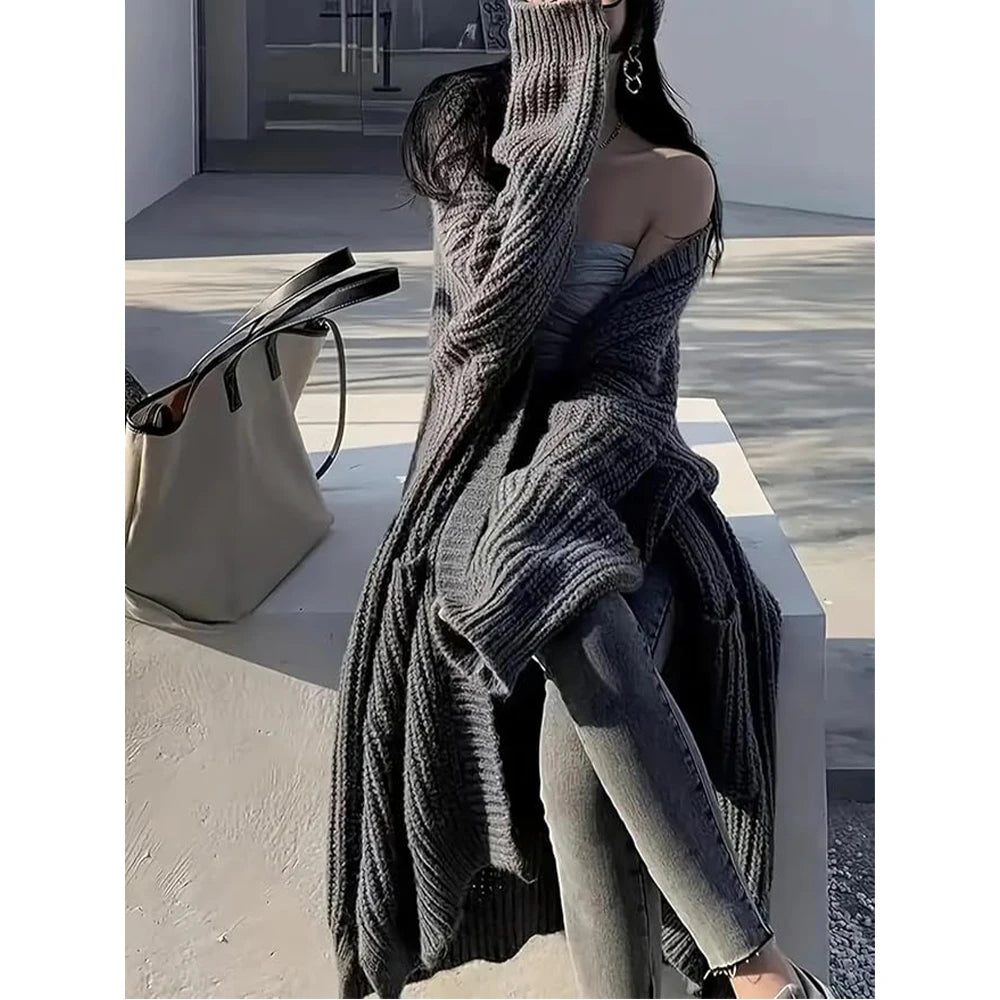 Long knit cardigan for women, product detail view