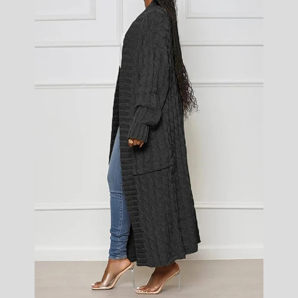 Women's long knit cardigan with side pockets, alternate product view