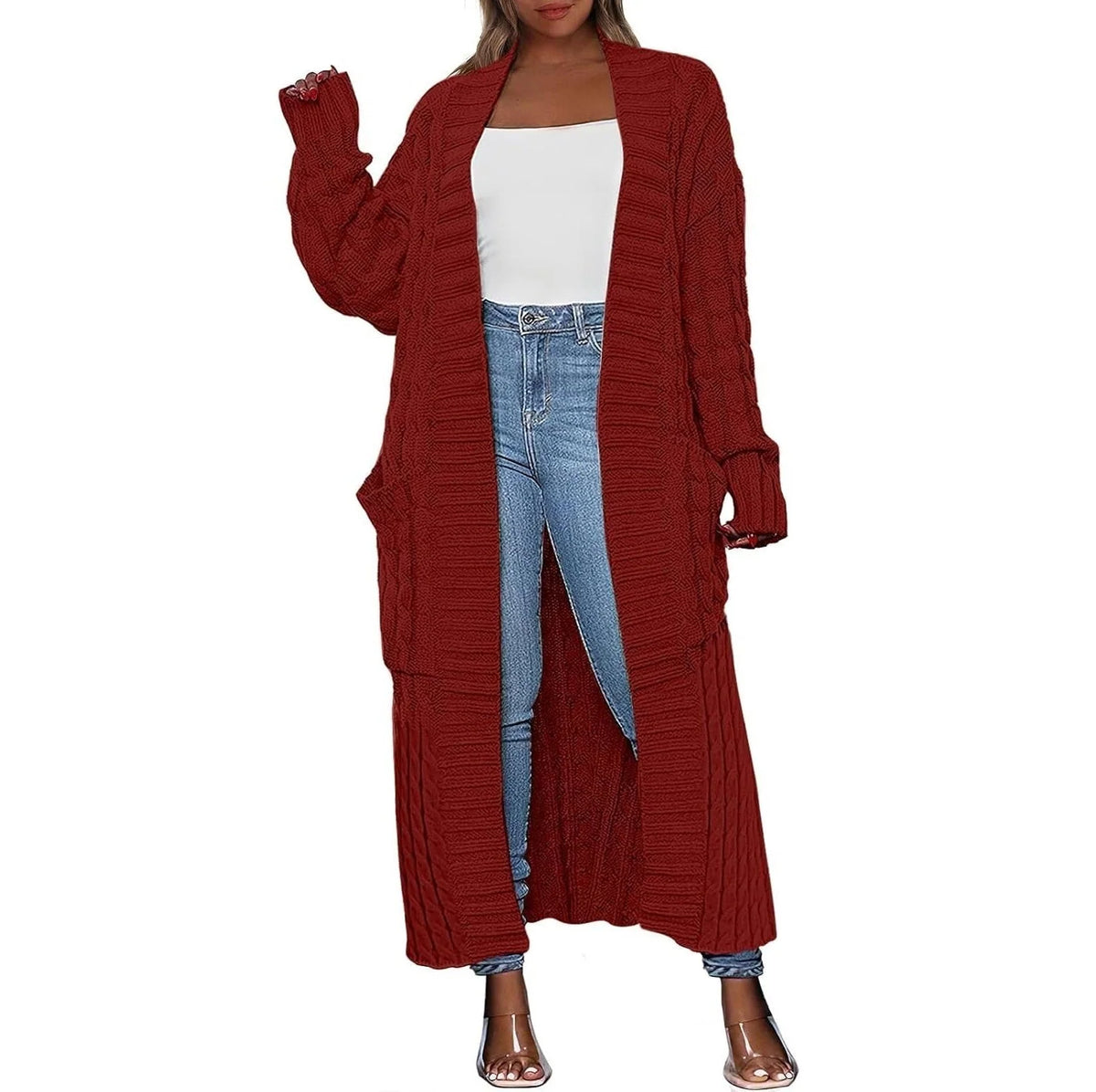 Women's long knit cardigan, final product image