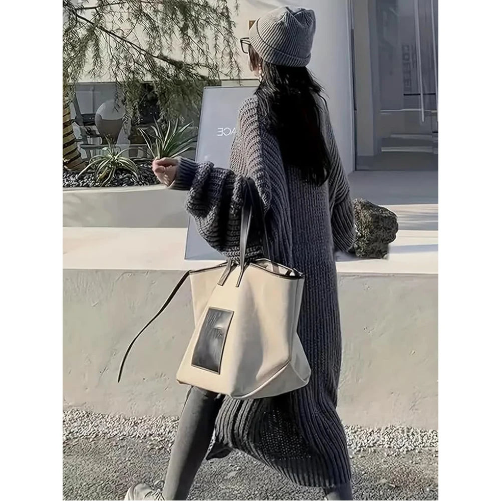 Women's long cardigan, additional styling view
